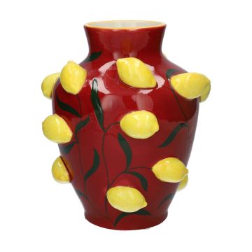 Vaso da fiori JULLA in dolomite, limoni 3D, rosso-giallo, 25,7 cm, Ø 22,5 cm