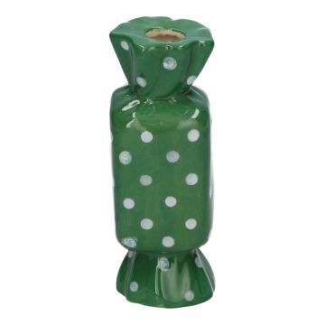 Vaso quadrato per un solo fiore Bonbon AMIEL in ceramica, a pois, verde-bianco, 4,5x4,5x11,5 cm