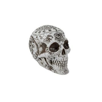 Teschi di Halloween FARALDA con segni e simboli mistici, bianco-nero, 12x10x18cm Teschi di Halloween FARALDA con segni e simboli mistici, bianco-nero, 12x10x18cm