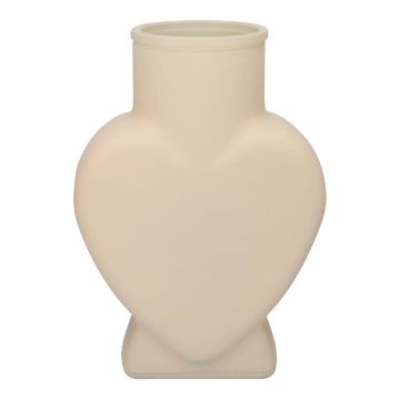 Vaso decorativo in vetro FILIPA a forma di cuore, con base, color sabbia opaco, 15,5x8x22 cm