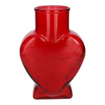 Vaso decorativo in vetro FILIPA a forma di cuore, con base, rosso trasparente, 15,5x8x22 cm