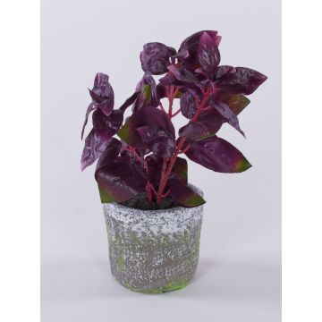 Erbe aromatiche artificiali: basilico POLINDA in vaso decorativo, rosso bordeaux, 26 cm