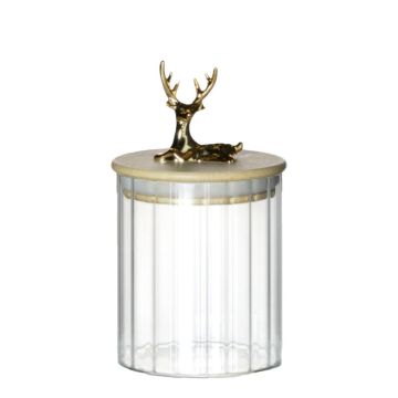 Barattolo in vetro LEOPOLDO con coperchio in legno, manico a forma di capriolo, trasparente, 10,5 cm, Ø 9 cm Barattolo in vetro LEOPOLDO con coperchio in legno, manico a forma di capriolo, trasparente, 10,5 cm, Ø 9 cm
