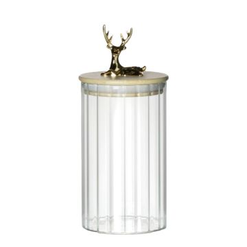 Barattolo LEOPOLDO con coperchio in legno, manico a forma di capriolo, trasparente, 15,5 cm, Ø 9 cm Barattolo LEOPOLDO con coperchio in legno, manico a forma di capriolo, trasparente, 15,5 cm, Ø 9 cm