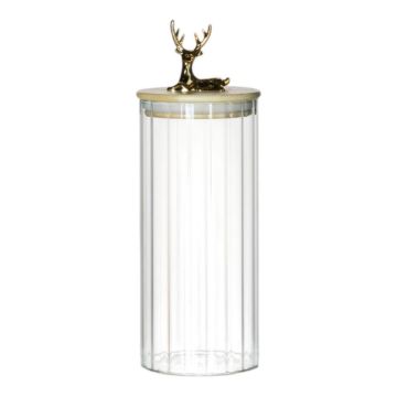 Barattolo LEOPOLDO con coperchio in legno, manico a forma di capriolo, trasparente, 20,5 cm, Ø 9 cm Barattolo LEOPOLDO con coperchio in legno, manico a forma di capriolo, trasparente, 20,5 cm, Ø 9 cm