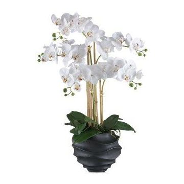 Orchidea Phalaenopsis in tessuto STONFER, vaso decorativo nero, radici bianche, 70 cm