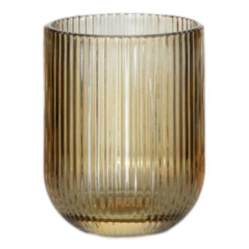 Bicchiere da acqua GENOVEFA con scanalature, ambra-trasparente, 9,5 cm, Ø 7,5 cm