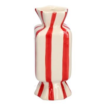 Vaso quadrato per un solo fiore Bonbon AMIEL in ceramica, con strisce longitudinali, rosso-bianco, 10x10x25 cm
