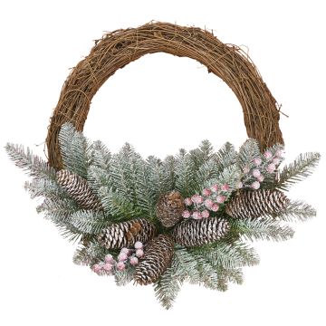 Ghirlanda natalizia in plastica RAVENNA, verde, con neve, frutti, Ø40cm