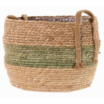 Vaso da fiori in vimini UPALI, alghe marine intrecciate, 2 manici, beige-verde, 26cm, Ø33cm Vaso da fiori in vimini UPALI, alghe marine intrecciate, 2 manici, beige-verde, 26cm, Ø33cm