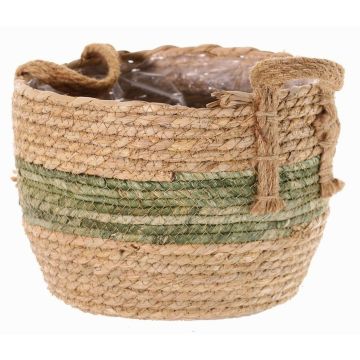 Vaso da fiori in vimini UPALI, alghe marine intrecciate, 2 manici, beige-verde, 22cm, Ø30cm Vaso da fiori in vimini UPALI, alghe marine intrecciate, 2 manici, beige-verde, 22cm, Ø30cm