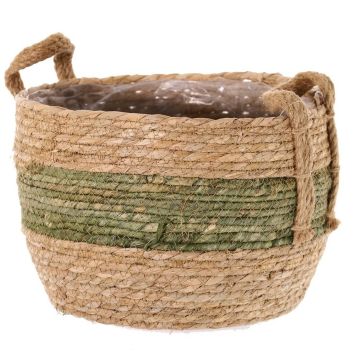 Vaso da fiori in vimini UPALI, alghe marine intrecciate, 2 manici, beige-verde, 19 cm, Ø 24 cm Vaso da fiori in vimini UPALI, alghe marine intrecciate, 2 manici, beige-verde, 19 cm, Ø 24 cm