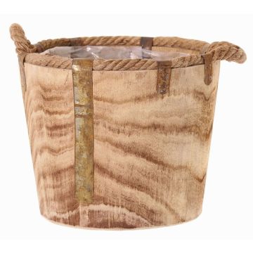 Vaso da fiori in legno DABIH con manici in corda, marrone, 24cm, Ø29cm