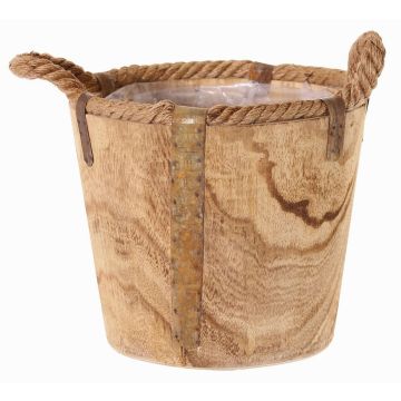 Vaso da fiori in legno DABIH con manici in corda, marrone, 22cm, Ø24cm
