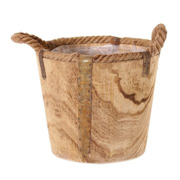 Vaso da fiori in legno DABIH con manici in corda, marrone, 22 cm, Ø 24 cm Vaso da fiori in legno DABIH con manici in corda, marrone, 22 cm, Ø 24 cm