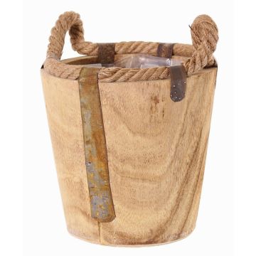 Vaso da fiori in legno DABIH con manici in corda, marrone, 19cm, Ø20cm Vaso da fiori in legno DABIH con manici in corda, marrone, 19cm, Ø20cm