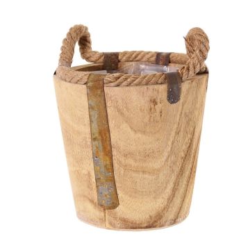 Vaso da fiori in legno DABIH con manici in corda, marrone, 19 cm, Ø 20 cm Vaso da fiori in legno DABIH con manici in corda, marrone, 19 cm, Ø 20 cm