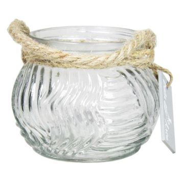 Vaso a sfera per candele FIDELMA in vetro, scanalature ondulate, trasparente, 9cm, Ø11,5cm Vaso a sfera per candele FIDELMA in vetro, scanalature ondulate, trasparente, 9cm, Ø11,5cm