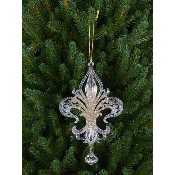 Ciondolo decorativo di giglio araldico AZARIEL acrilico, glitter, trasparente-oro, 15cm Ciondolo decorativo di giglio araldico AZARIEL acrilico, glitter, trasparente-oro, 15cm