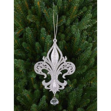 Decorazione per albero di Natale in acrilico: giglio araldico AZARIEL, glitter, argento, 15 cm Decorazione per albero di Natale in acrilico: giglio araldico AZARIEL, glitter, argento, 15 cm