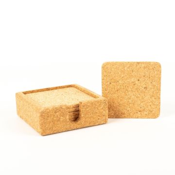Sottobicchieri di sughero quadrato MINARA con supporto, 6 pezzi, naturale, 9x9cm, spessore 0,5cm Sottobicchieri di sughero quadrato MINARA con supporto, 6 pezzi, naturale, 9x9cm, spessore 0,5cm