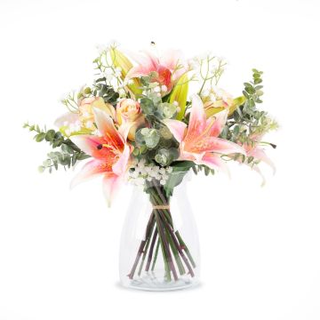 Bouquet di gigli decorativo MARIPOSA, rosa, crema-rosa, 45cm, Ø40cm Bouquet di gigli decorativo MARIPOSA, rosa, crema-rosa, 45cm, Ø40cm