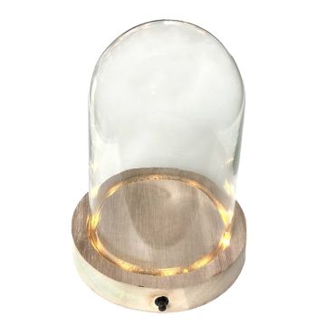 Campana di vetro BENIGNA con LEDs, base in legno, trasparente, 11cm, Ø10cm