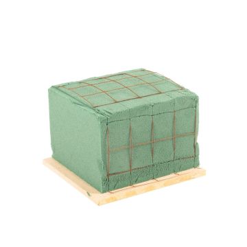 ®mosy Ökodur Base per composizioni funebri VESDO con rete metallica, bordo con maniglia, base in legno naturale, verde, 11,5x11x8,5 cm