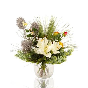 Bouquet invernale decorativo KEONA, rosa-bianco, 45cm, Ø40cm