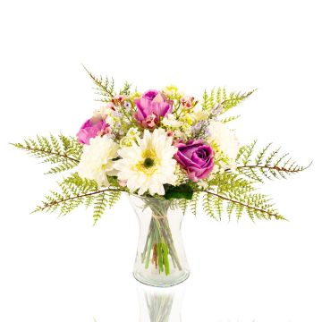 Bouquet di gerbera di plastica MALIA rosa, garofano, bianco-viola, 40cm, Ø30cm