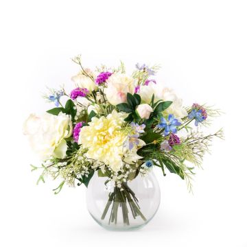 Udos Choice: Bouquet estivo artificiali CALANTHE, bianco-viola-blu, 45cm, Ø55cm