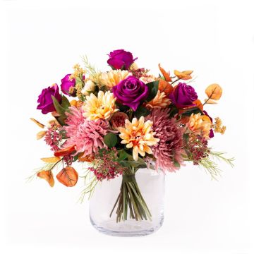 Udos Choice: Bouquet di fine estate artificiali CIRILLA, rosa-viola-arancione, 45cm, Ø60cm