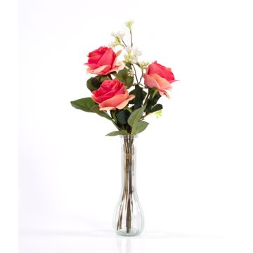Bouquet di rose artificiali SIMONY con accessori, salmone, 45cm, Ø20cm