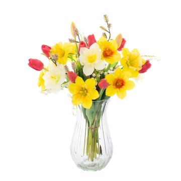 Bouquet decorativo di primavera MANULA, narciso, giallo-rosa-bianco, 40cm, Ø30cm