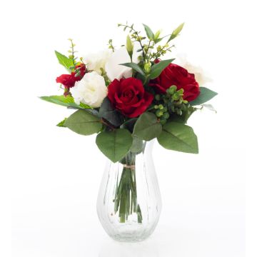 Elegante bouquet artificiale ELAYNA, rosso-bianco, 35cm, Ø30cm
