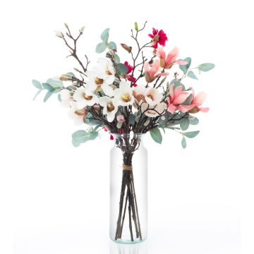 Bouquet decorativo di magnolia MERISA, bianco-rosa, 70cm, Ø40cm