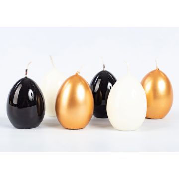 Candele di uova di Pasqua LEONITA, 6 pezzi, oro-nero-avorio, 6cm, 4,5cm, 7h - Made in Germany