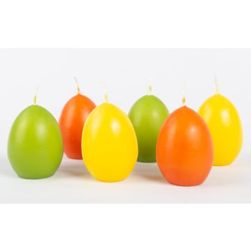 Candele di uova di Pasqua LEONITA, 6 pezzi, giallo-arancione-verde, 6cm, 4,5cm, 7h - Made in Germany
