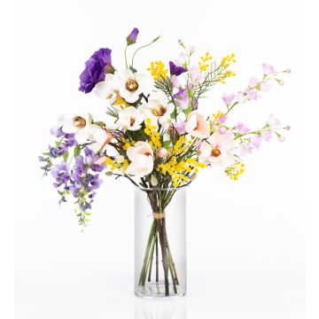 Bouquet di fiori decorativo primaverili CALISSA, giallo-viola, 60cm, Ø40cm