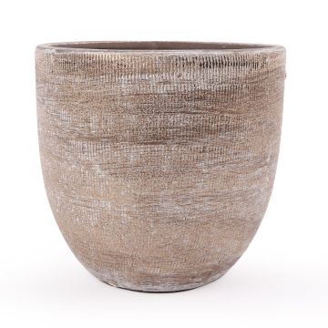 Fioriera in ceramica KAMUNI, strisce verticali, grigio-verde, 25cm, Ø27cm
