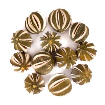 Frutta secca decorativa arance SIEGLINDE, incise, verde, Ø5-6cm, 250g