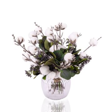 Mazzo di fiori decorativo BELLANA in cotone, bianco-blu-verde, 35cm, Ø35cm