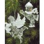Ciondolo acrilico di angelo LINDY, 2 pezzi, arpa, lira, glitter, bianco-argento, 9x10cm