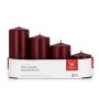 Candele dell'Avvento JENARO, 4 pezzi, graduate, bordeaux, 6cm, 8cm, 10cm, 12cm, Ø5cm - Made in Germany