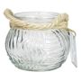 Vaso a sfera per candele FIDELMA in vetro, scanalature ondulate, trasparente, 9cm, Ø11,5cm