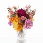 Mazzo decorativo autunnale KALENA, dalia, zinnia, viola-arancio, 40cm, Ø45cm