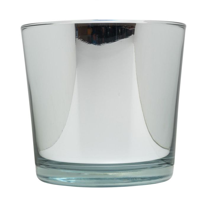 Matches21 Vaso Rotondo In Ceramica Cromo Lucido – Moderno Ø11x12 Cm – Fioriera Argento