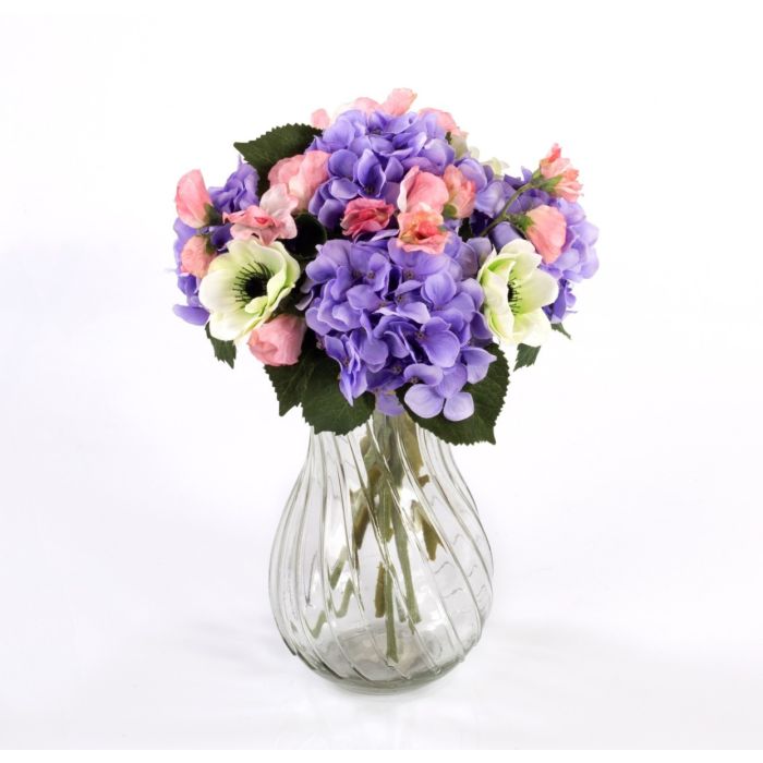 Bouquet di ortensie artificiali PENELOPE anemone, bianco-viola, 30cm, Ø20cm