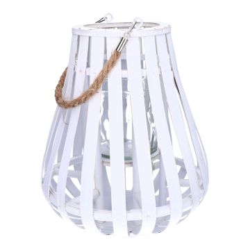 Lanterna di rattan ALVARU, con vetro per candela, manico, bianco, 31cm, Ø24cm