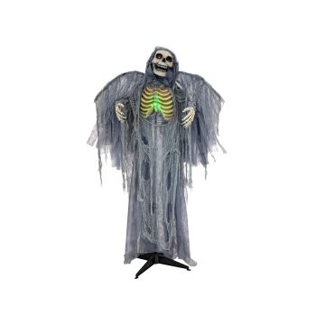 Scheletro d'angelo della Morte di Halloween HALDOR con ali, funzione movimento-suono, LED, grigio, 100x60x175cm